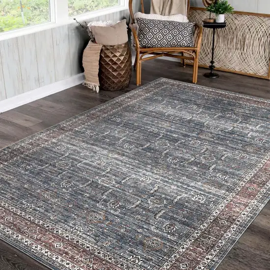 Blue Oriental Distressed Stain Resistant Area Rug Photo 9