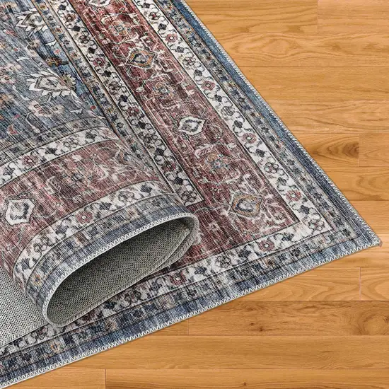 Blue Oriental Distressed Stain Resistant Area Rug Photo 6