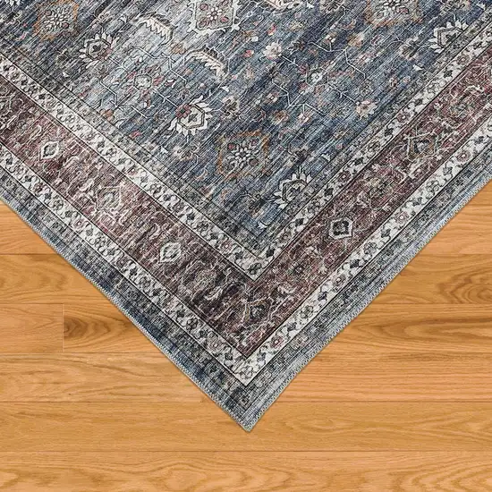 Blue Oriental Distressed Stain Resistant Area Rug Photo 3