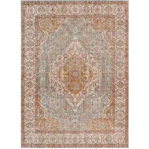 Photo of Blue Oriental Power Loom Area Rug With Fringe