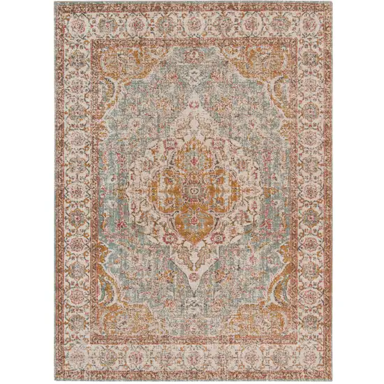 Blue Oriental Power Loom Area Rug With Fringe Photo 1