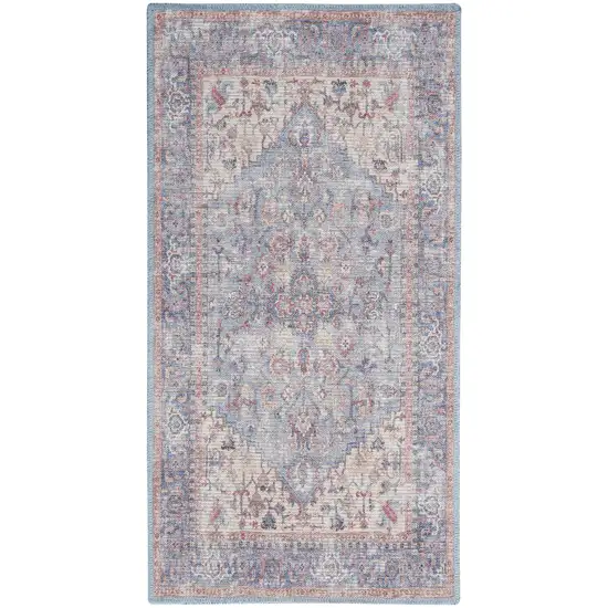 Blue Oriental Power Loom Distressed Washable Area Rug Photo 1