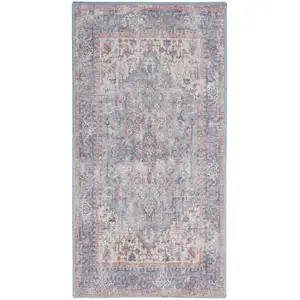 Photo of Blue Oriental Power Loom Distressed Washable Area Rug