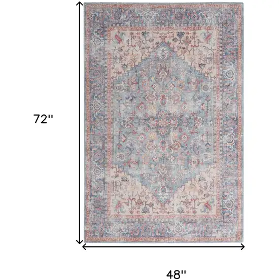 Blue Oriental Power Loom Distressed Washable Area Rug Photo 5