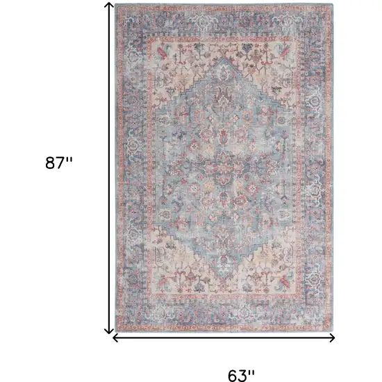 Blue Oriental Power Loom Distressed Washable Area Rug Photo 5