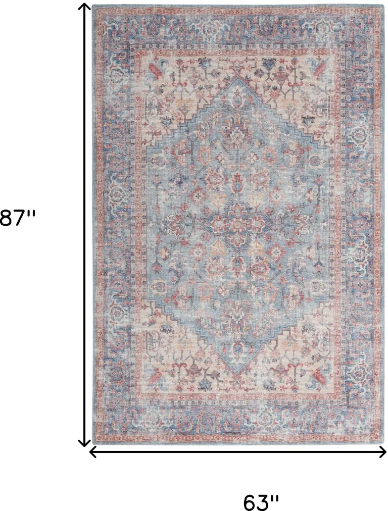 Blue Oriental Power Loom Distressed Washable Area Rug Photo 5