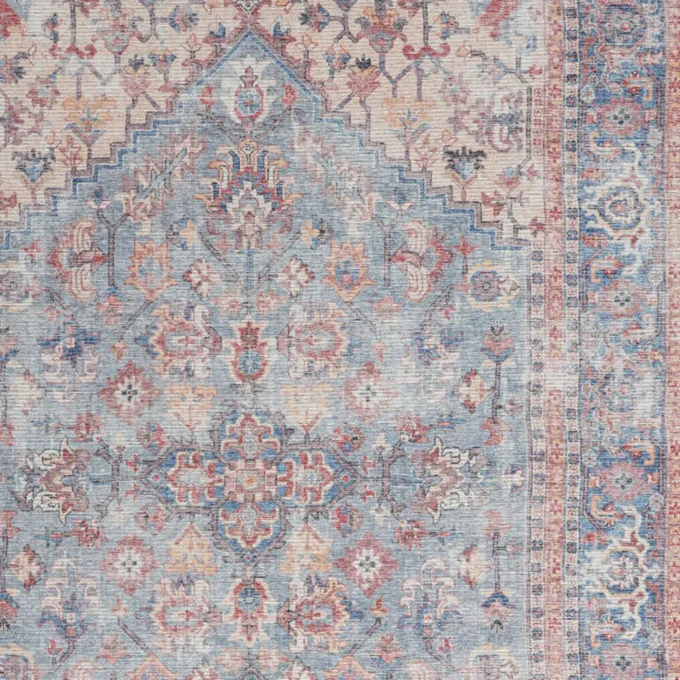 Blue Oriental Power Loom Distressed Washable Area Rug Photo 3