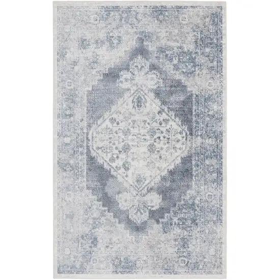 Blue Oriental Power Loom Distressed Washable Area Rug Photo 1