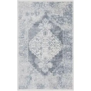 Photo of Blue Oriental Power Loom Distressed Washable Area Rug