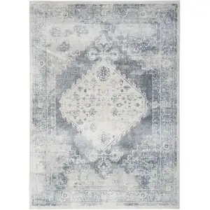 Photo of Blue Oriental Power Loom Distressed Washable Area Rug