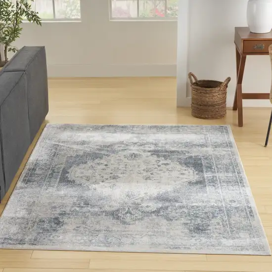 Blue Oriental Power Loom Distressed Washable Area Rug Photo 5