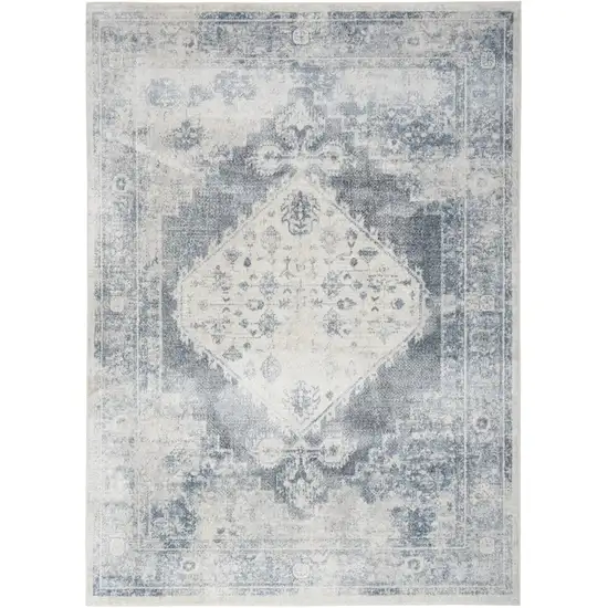 Blue Oriental Power Loom Distressed Washable Area Rug Photo 1