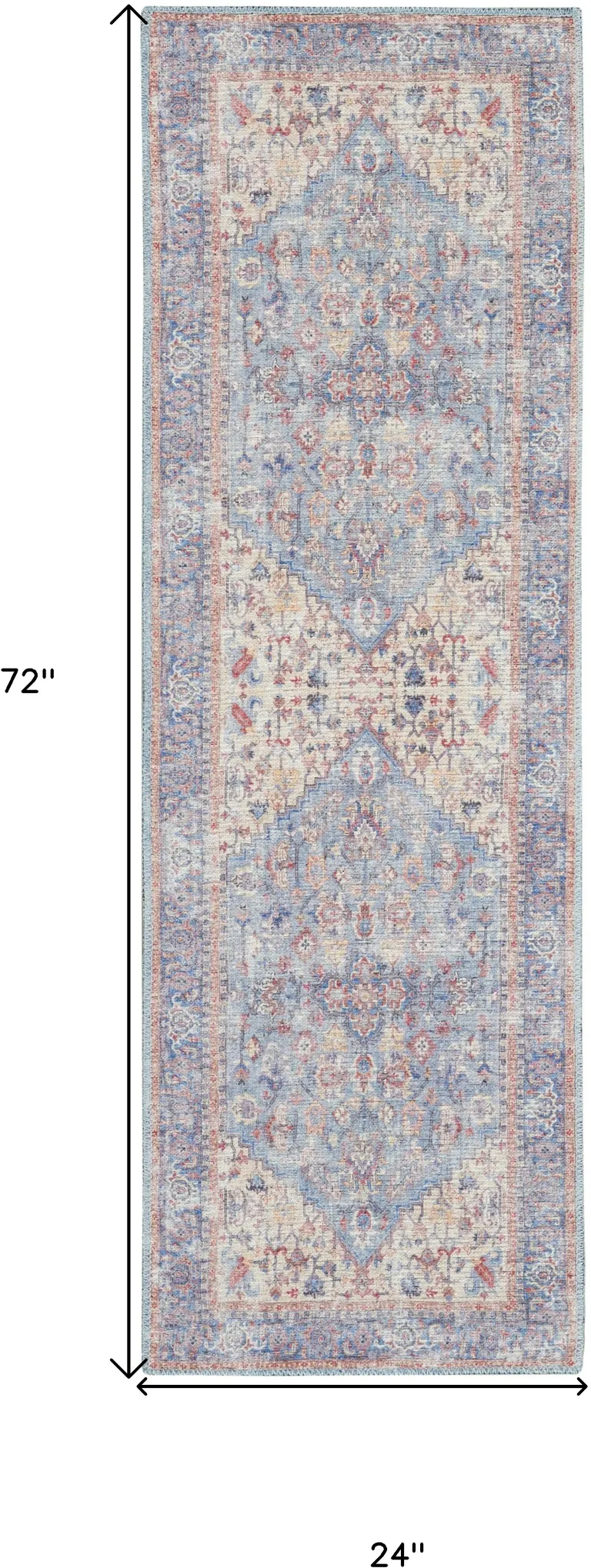 Blue Oriental Power Loom Distressed Washable Runner Rug Photo 5