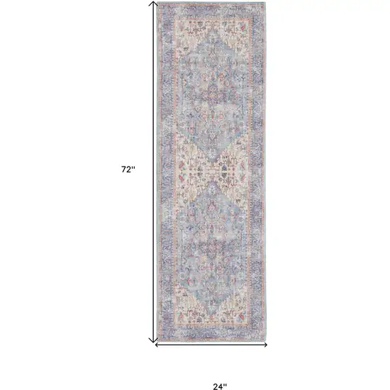 Blue Oriental Power Loom Distressed Washable Runner Rug Photo 5