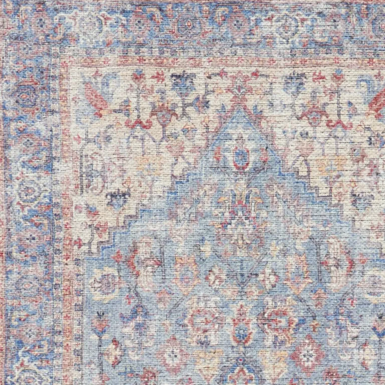 Blue Oriental Power Loom Distressed Washable Runner Rug Photo 3