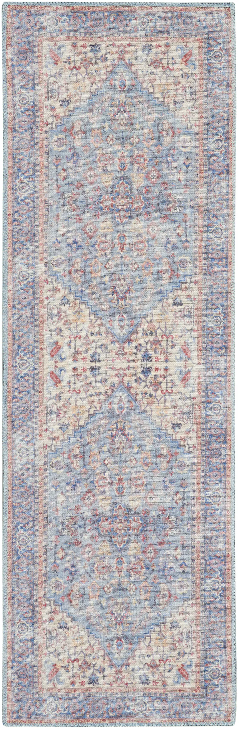 Blue Oriental Power Loom Distressed Washable Runner Rug Photo 1