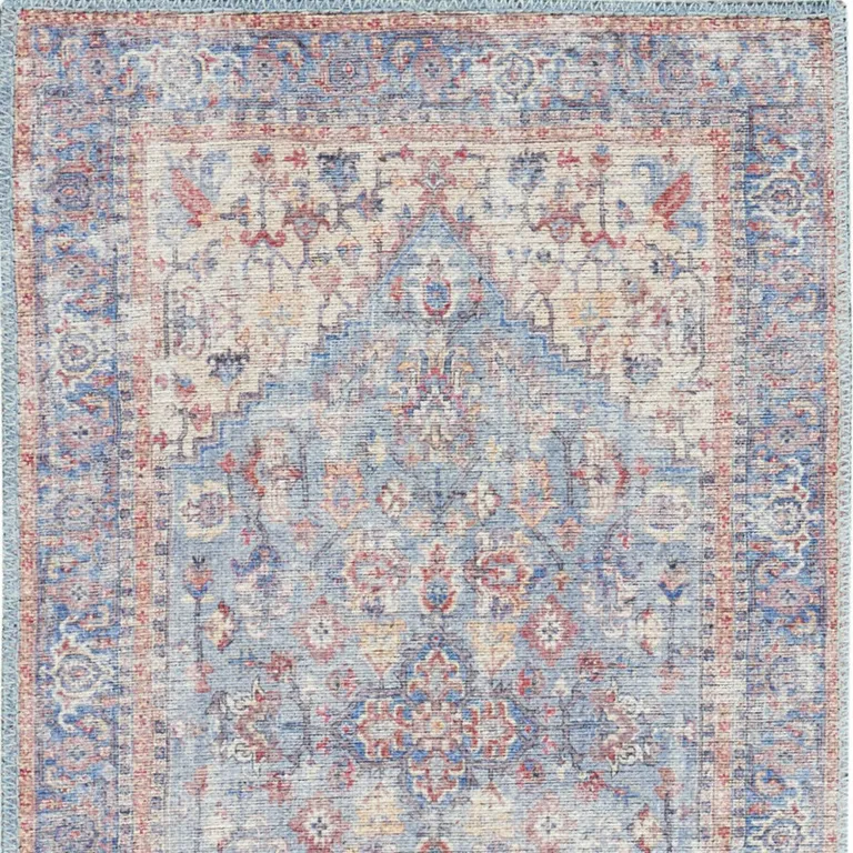 Blue Oriental Power Loom Distressed Washable Runner Rug Photo 4