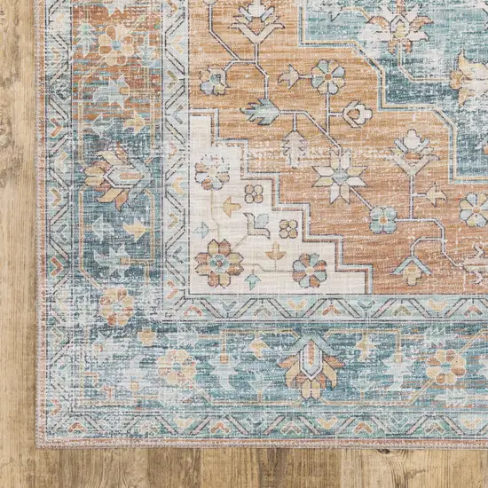 Blue Oriental Power Loom Stain Resistant Area Rug Photo 2