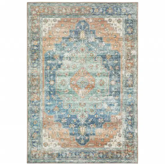 Blue Oriental Power Loom Stain Resistant Area Rug Photo 1