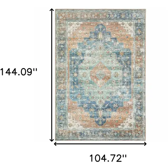 Blue Oriental Power Loom Stain Resistant Area Rug Photo 10