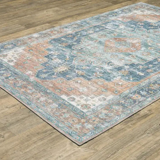 Blue Oriental Power Loom Stain Resistant Area Rug Photo 7