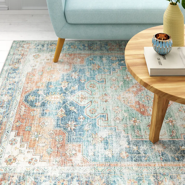 Blue Oriental Power Loom Stain Resistant Area Rug Photo 5