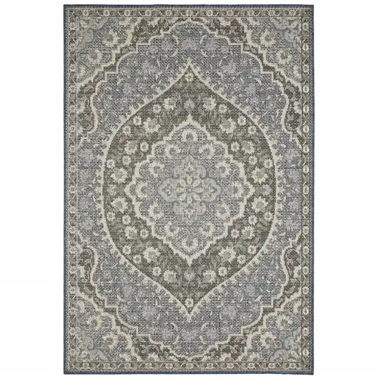 Blue Oriental Stain Resistant Indoor Outdoor Area Rug Photo 1