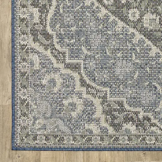 Blue Oriental Stain Resistant Indoor Outdoor Area Rug Photo 2