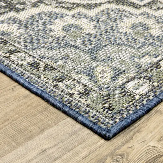 Blue Oriental Stain Resistant Indoor Outdoor Area Rug Photo 4