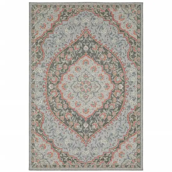 Blue Oriental Stain Resistant Indoor Outdoor Area Rug Photo 1