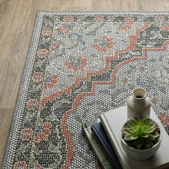 Blue Oriental Stain Resistant Indoor Outdoor Area Rug Photo 6