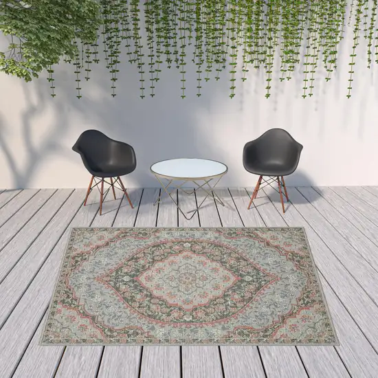 Blue Oriental Stain Resistant Indoor Outdoor Area Rug Photo 3