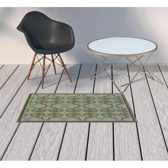 Blue Oriental Stain Resistant Indoor Outdoor Area Rug Photo 2