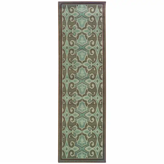 Blue Oriental Stain Resistant Indoor Outdoor Area Rug Photo 1