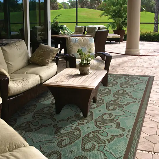 Blue Oriental Stain Resistant Indoor Outdoor Area Rug Photo 4