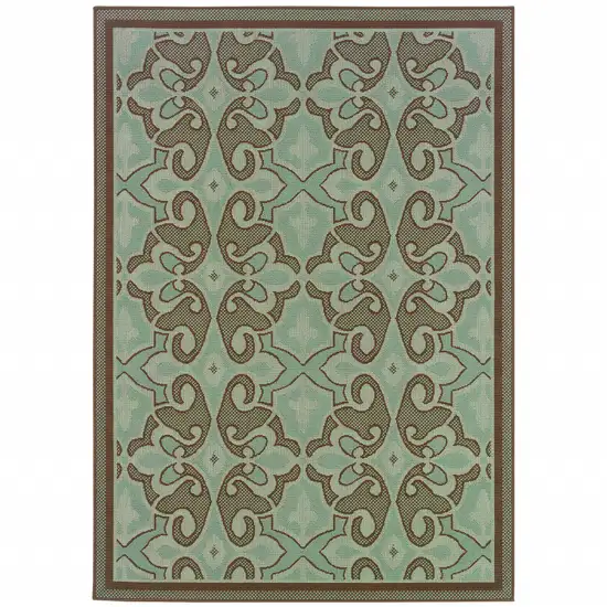 Blue Oriental Stain Resistant Indoor Outdoor Area Rug Photo 1