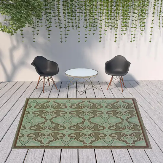 Blue Oriental Stain Resistant Indoor Outdoor Area Rug Photo 2