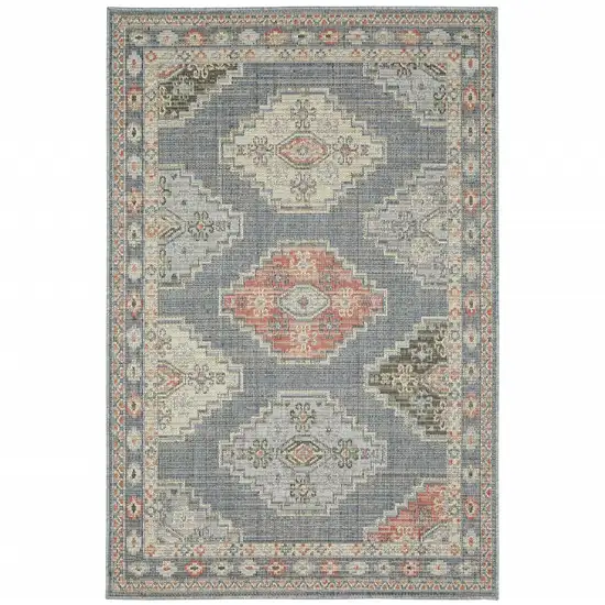 Blue Oriental Stain Resistant Indoor Outdoor Area Rug Photo 1