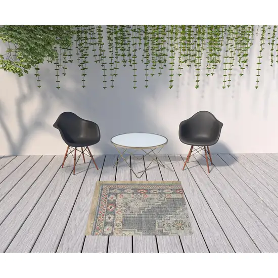 Blue Oriental Stain Resistant Indoor Outdoor Area Rug Photo 3