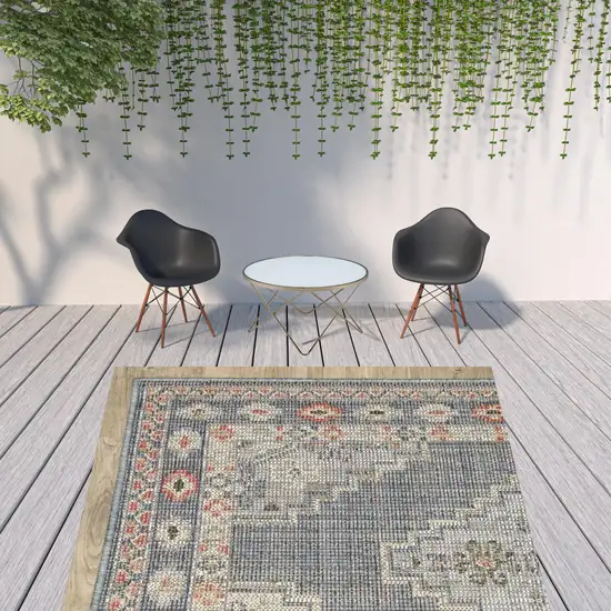 Blue Oriental Stain Resistant Indoor Outdoor Area Rug Photo 3