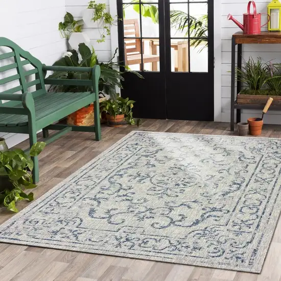 Blue Ornate Indoor Outdoor Area Rug Photo 8