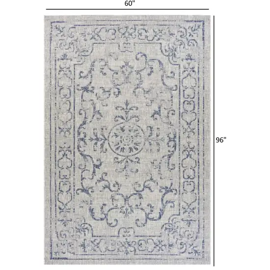 Blue Ornate Indoor Outdoor Area Rug Photo 6