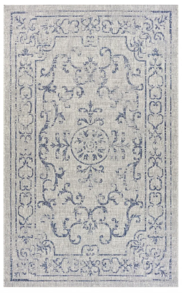 Blue Ornate Indoor Outdoor Area Rug Photo 1