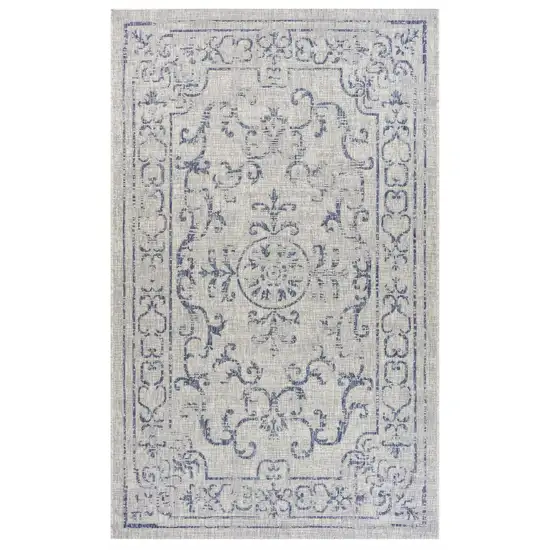 Blue Ornate Indoor Outdoor Area Rug Photo 1