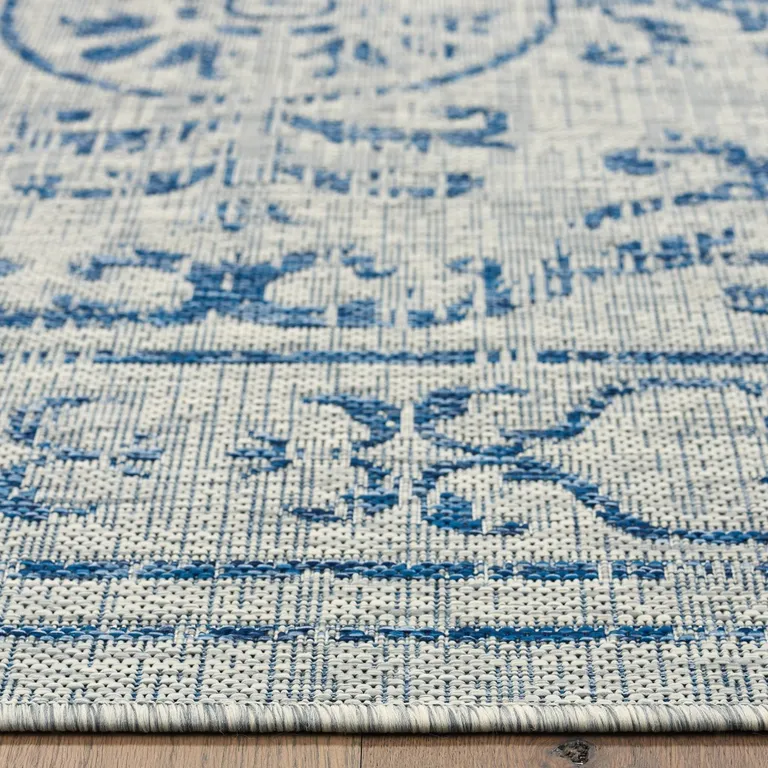 Blue Ornate Indoor Outdoor Area Rug Photo 3