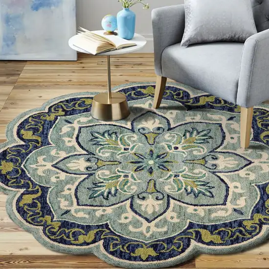 Blue Ornate Medallion Area Rug Photo 7