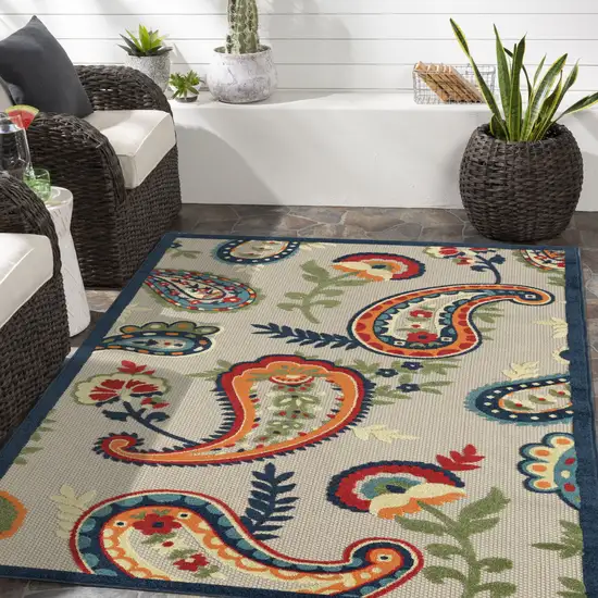 Blue Paisley Non Skid Indoor Outdoor Area Rug Photo 9