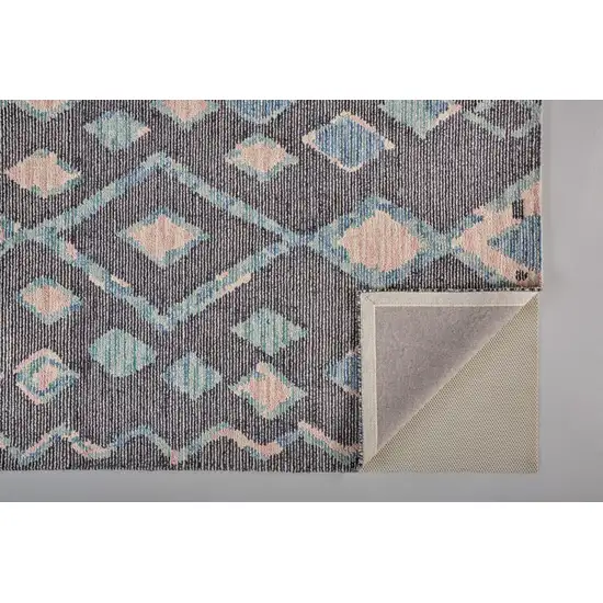 Blue Pink And Green Wool Geometric Tufted Handmade Area Rug Photo 6