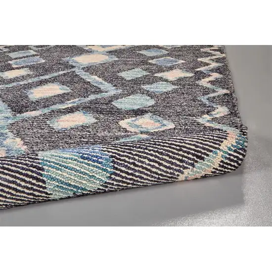 Blue Pink And Green Wool Geometric Tufted Handmade Area Rug Photo 8