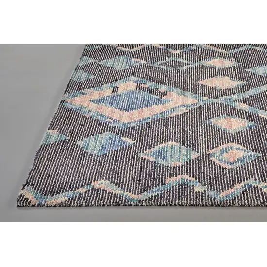 Blue Pink And Green Wool Geometric Tufted Handmade Area Rug Photo 7